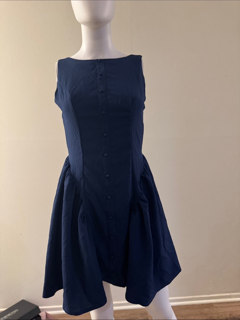 Navy Sleeveless Button-Front Fit & Flare Dress